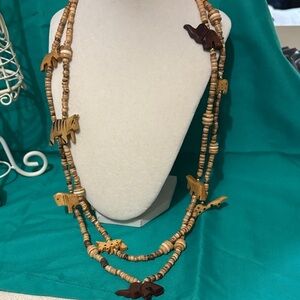 Wooden safari double strand necklace.